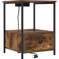 vidaXL Table de nuit avec station de chargement avec tiroir Chêne fumé