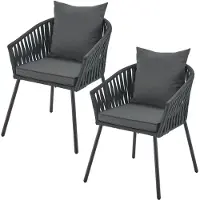 Juskys Chaises en corde - Lot de 2 - Coussins d'assise et de dossier inclus - Gris foncé