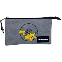 Toybags Pikachu Pokemon Triple Étui à crayons Gris Homme Gris One Size