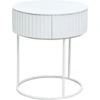En.casa Table d'appoint 'Rill' avec tiroir rond châssis métallique 46 x Ø40 cm blanc
