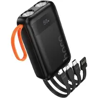 Hoco Powerbank 10000 mAh 2A avec câbles intégrés USB A + USB C+ Lightning + Micro USB et double lumière J151 noir