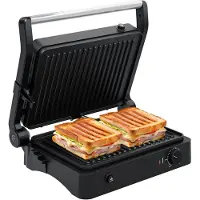 Kitchenbrothers Contact Grill - Appareil à griller - Plaques de gril amovibles - Gril à panini - 3 réglages de hauteur - Fer à toasti - 2000W - acier inoxydable