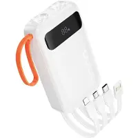 Hoco Powerbank 10000 mAh avec câbles intégrés USB A + USB C+ Lightning + Micro USB et double lumière J151 blanc
