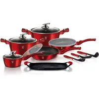 Berlinger Haus Set de 16 ustensiles de cuisine Burgundy Edition, Set de poêles et de casseroles, Rouge