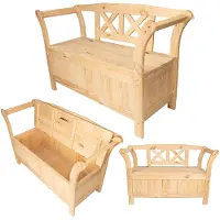 Kadax Banc de jardin Park en bois avec dossier, terrasse avec coffre, marron clair