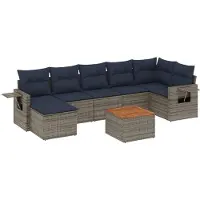 vidaXL Ensemble de 8 canapés de jardin avec coussins, gris, polyrattan