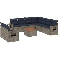 vidaXL Ensemble de 10 canapés de jardin avec coussins, gris, polyrattan