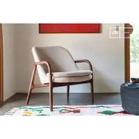 PIB Fauteuil en frêne massif et bouclette écrue Nodia