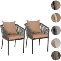 Mendler Set De 2 Chaises De Jardin Hwc-N41, Chaise D'extérieur Avec Accoudoirs, Résistante Aux Intempéries Aluminium Corde Tressée Anthracite Coussin Taupe