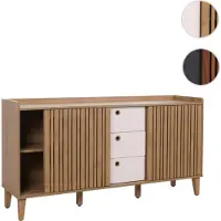 Mendler Sideboard HWC-M48, commode, porte coulissante compartiment de rangement, bois massif de manguier MDF 81x150x40cm naturel, tiroirs blancs