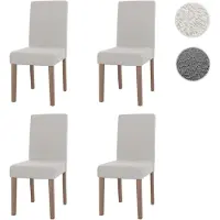 Mendler Lot de 4 chaises de salle à manger Littau, chaise de cuisine à dossier haut, tissu/textile bouclé bois crème, pieds couleur naturelle