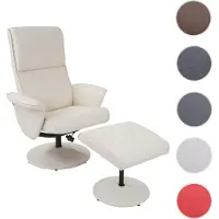 Mendler Fauteuil relax Helsinki, fauteuil de télévision avec tabouret similicuir, crème