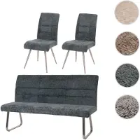 Mendler Set de salle à manger HWC-G55, set de 2 chaises + banc 180cm, inox brossé tissu/textile chenille bleu-vert