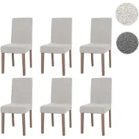 Mendler Lot de 6 chaises de salle à manger Littau, chaise de cuisine à dossier haut, tissu/textile bouclé bois crème, pieds couleur naturelle