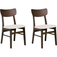 Beliani Ensemble de 2 chaises de salle à manger en bois de caoutchouc foncé, assise beige clair en tissu polyester, sans accoudoirs, style rétro, cuisine, salle à manger