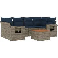 vidaXL Ensemble de 7 canapés de jardin avec coussins, gris, polyrattan