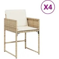 vidaXL Chaises de jardin avec coussins 4 pcs. Beige Poly Rattan