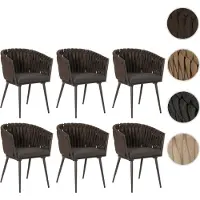 Mendler Lot de 6 chaises de salle à manger en aluminium HWC-N38, chaise d'intérieur avec accoudoirs, corde tressée en oléfine marron Coussin gris foncé