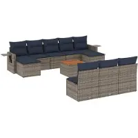 vidaXL Ensemble de 11 canapés de jardin avec coussins, gris, polyrattan