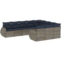 vidaXL Ensemble de 10 canapés de jardin avec coussins, gris, polyrattan