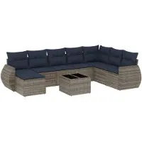 vidaXL Ensemble de 9 canapés de jardin avec coussins, gris, polyrattan