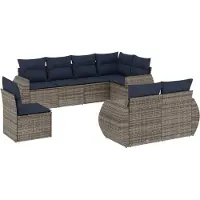 vidaXL Ensemble de 8 canapés de jardin avec coussins, gris, polyrattan
