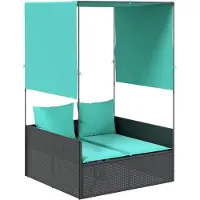 vidaXL Bain de soleil double avec toit et rideaux, poly rotin noir