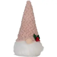 Clayre & Eef Décoration de Noël avec éclairage LED Nain LED 10x10x25 cm / 3xAA Rose Blanc Synthétique