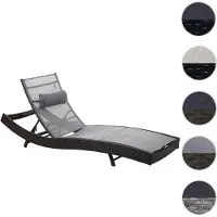 Mendler Chaise longue Savannah, polyrotin, bain de soleil marron chiné, enveloppe gris