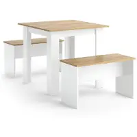 Vicco Set de table à manger Sentio Chêne doré/blanc 80x80cm avec 2 bancs, Model 53278