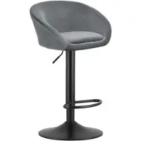 Leobert Tabouret De Bar - - East - Velours Gris/Base Noire - 53 X 46 X 81-103 Cm