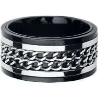 EtNox hard and heavy Bague Gothic de - Double Chaîne - pour Unisexe - noir/argent - Taille S