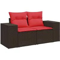 vidaXL Canapé de jardin avec coussins 2 places brun poly rotin