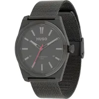 HUGO Montre en acier plaqué noir avec bracelet en maille milanaise