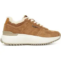 Pepe Jeans pour femme. PLS600022 Baskets Kimi Block en cuir marron (38), Plat, Lacets, Casuel