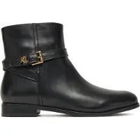 Ralph Lauren pour femme. 802967768001 Brooke II - Bottines en cuir bruni - noir (37), Plat, Fermeture éclair, Casuel
