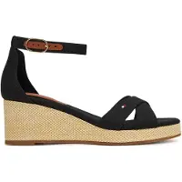 Tommy Hilfiger pour femme. FW0FW08481 Espadrilles compensées à lanières croisées noir (39), 5 à 8 cm, Boucle, Casuel