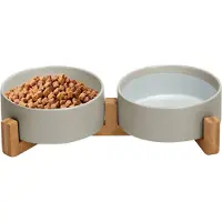Jake and Jacky Feeding Bowl Cat and Dog Ceramic - Bols d'alimentation doubles avec support - Abreuvoir - 2x 400 mL - Gris