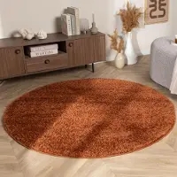 NATURL. Tapis rond à poils longs – Wish Terracotta | Ø 140 cm | Rond | Pile haute