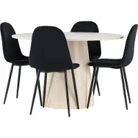 Ebuy24 Lanzo ensemble pour salle à manger table Ø120cm et 4 chaises velours whitewash.