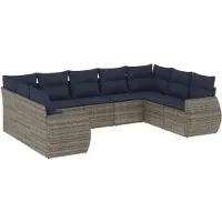 vidaXL Ensemble de 9 canapés de jardin avec coussins, gris, polyrattan