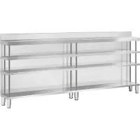 Royal Catering Meuble bar comptoir - inox - 250 x 30 x 115 cm - 4 étagères - dosseret - RCSBW-7