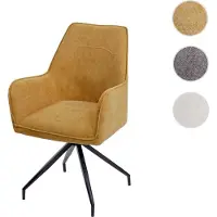 Mendler Chaise de salle à manger HWC-K15, rembourrée chaise avec accoudoirs, tissu/textile métal jaune
