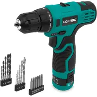 Vonroc Perceuse sans fil 12V | Batterie, câble USB-C et jeu de forets et d'embouts 16 pièces inclus