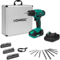 Vonroc Perceuse sans fil 20V | avec batterie 2.0Ah, chargeur et 46 accessoires dans une mallette premium