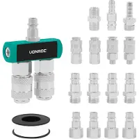 Vonroc Kit de raccords pneumatiques – 16 pièces – Kit d'accessoires pour systèmes à air comprimé – 1/4" – EU-RO/DIN 7,2 mm - ORION