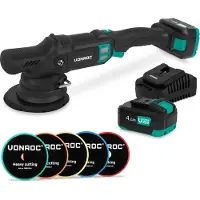 Vonroc PRO Polisseuse à double action 20 V – Ø 150 mm | Avec 2 batteries 4,0 Ah, Chargeur Rapide et 5 disques de polissage