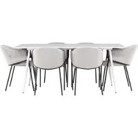 Ebuy24 Silar ensemble pour salle à manger table 90x180cm et 6 chaises velours avec accoudoirs blanc.