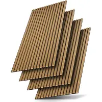Juskys Panneaux muraux acoustiques - Lot de 4 - MDF et mousse PET insonorisants - Naturel foncé - 120 x 60 x 1.8 cm