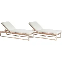 Beliani Lot de 2 chaises longues de jardin en bois d'acacia clair avec coussins blanc crème et dossier réglable, style rustique